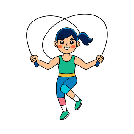 Cartoon girl jumping rope on white background for fitnessのイラスト素材