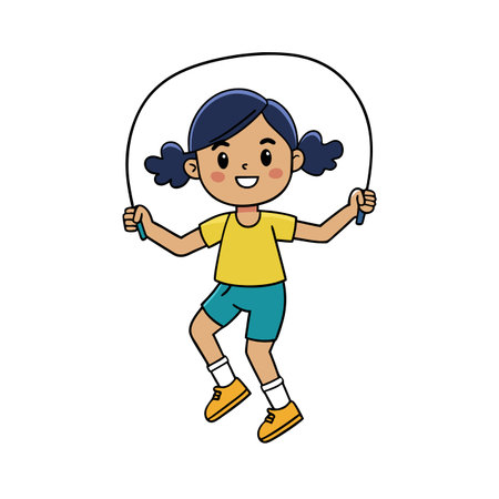 Cartoon girl happily jumping rope for exercise and funのイラスト素材