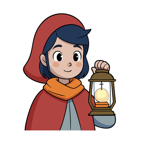 Girl with red hood holding an old fashioned lanternのイラスト素材