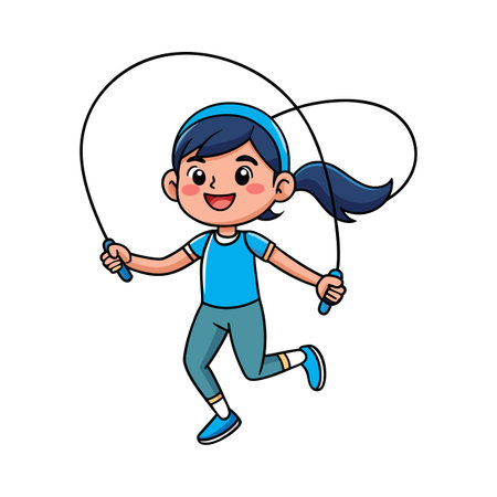Cartoon girl jumping rope with happy expression illustrationのイラスト素材
