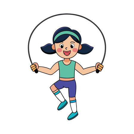 Cartoon girl skipping rope for exercise and healthy lifestyleのイラスト素材