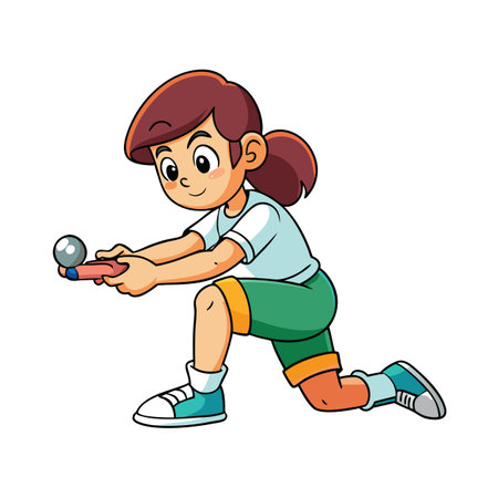 Cartoon Girl Playing with a Ball on the Groundのイラスト素材