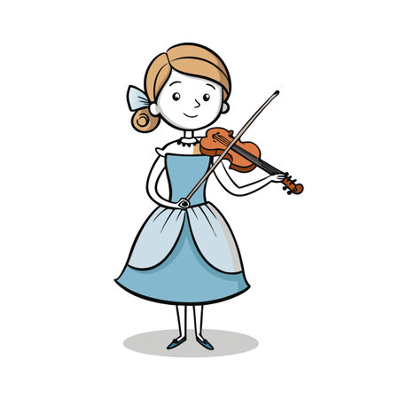 Cute cartoon girl playing violin with a happy expressionのイラスト素材
