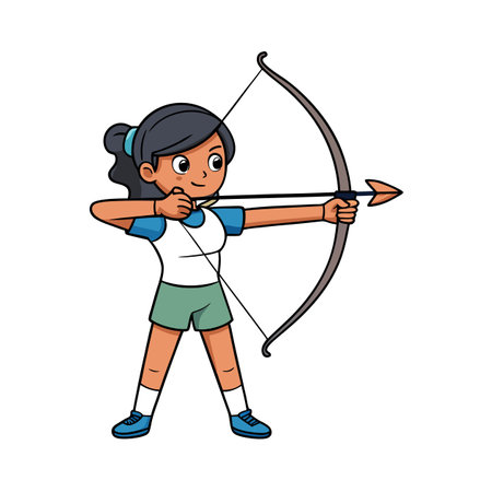 Cartoon archer aiming bow and arrow with focusのイラスト素材