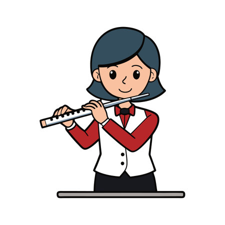 Cartoon woman playing flute in concert attire illustrationのイラスト素材