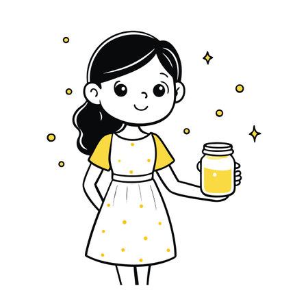 Cartoon girl holding a mason jar filled with liquidのイラスト素材