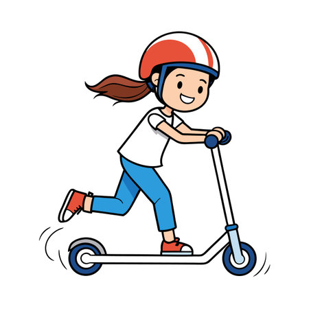 Cartoon girl riding a scooter with a safety helmetのイラスト素材