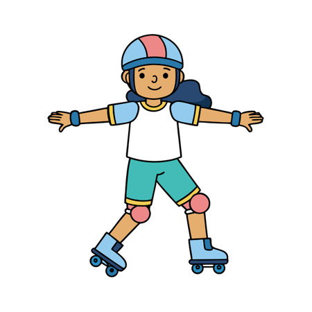 Girl roller skating wearing protective gear in a sporty styleのイラスト素材