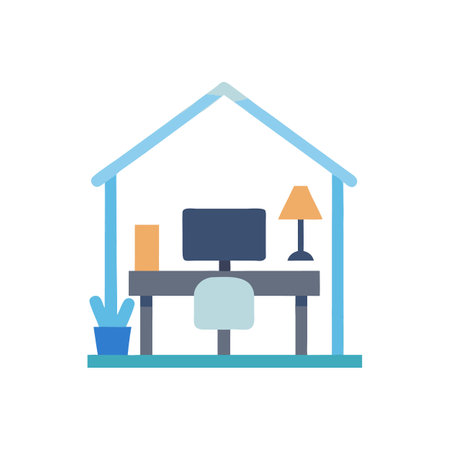 Home office setup with computer and lamp illustrationのイラスト素材