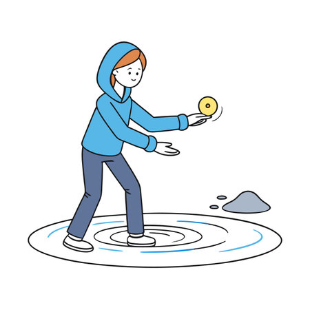 Cartoon woman throwing coin into a wishing well pondのイラスト素材