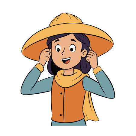 Cartoon girl with large hat smiling happily portraitのイラスト素材