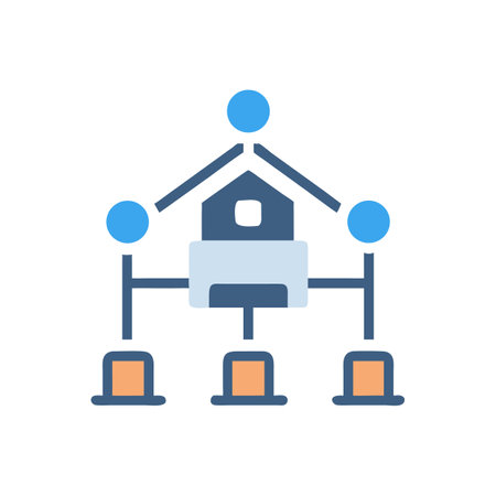 Hierarchical structure visual icon in blue, brown and whiteのイラスト素材