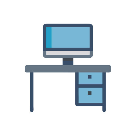 Simple flat design computer desk on black backgroundのイラスト素材
