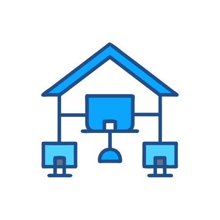 Conceptual flat design home network icon against black backgroundのイラスト素材