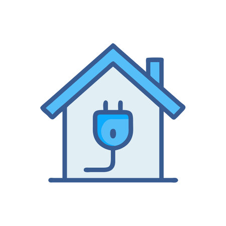 Blue house icon with electric plug symbol insideのイラスト素材