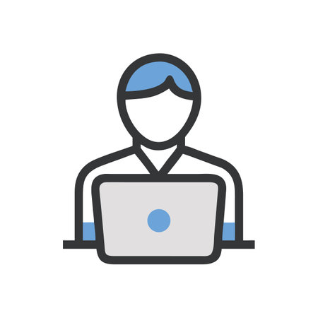 Abstract digital illustration of person using laptop computer iconのイラスト素材