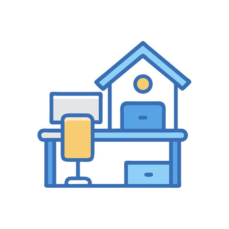 Home office icon with desk, computer and house shapeのイラスト素材