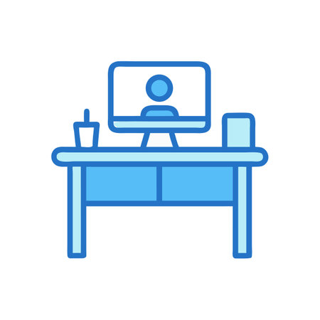 Stylized workspace icon with computer and coffee cupのイラスト素材