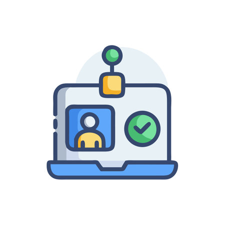 Laptop with a user profile and checkmark approvalのイラスト素材