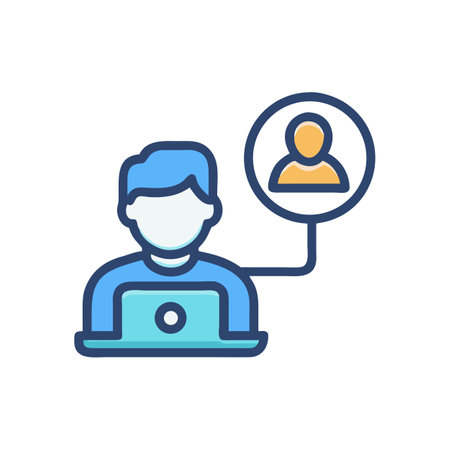 Online meeting with coworkers illustrated with blue and goldのイラスト素材