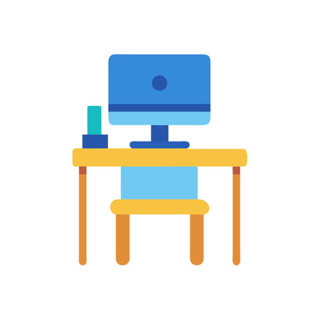 Simple office desk setup with computer and accessoriesのイラスト素材