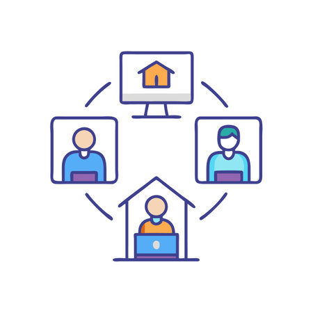 Team working remotely using online meeting platform diagramのイラスト素材