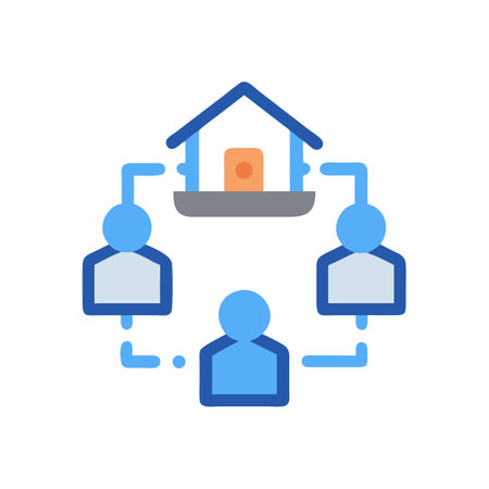 Home connection graphic with three people networked togetherのイラスト素材