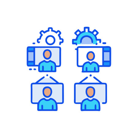 Technical team videoconference meetings and communication with team membersのイラスト素材