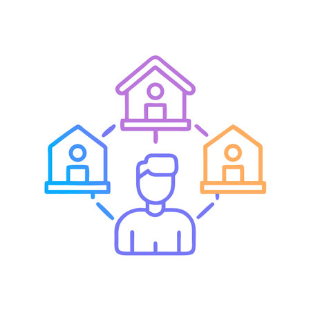 Remote work graphic showing connected homes and individual personのイラスト素材