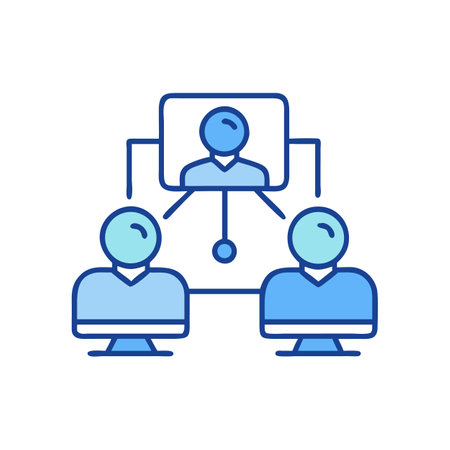Blue networking structure showing connections to the main figureのイラスト素材