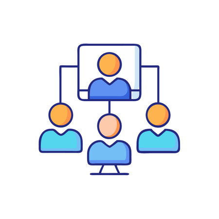 Virtual team collaboration concept with video conferencing illustrationのイラスト素材