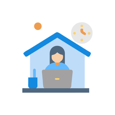 Flat design of a woman working at home officeのイラスト素材