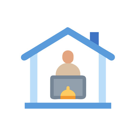 Work from home concept: flat design with person in houseのイラスト素材
