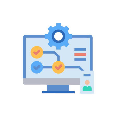 Project management workflow displayed on computer screen with settingsのイラスト素材