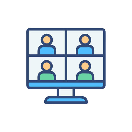 Video conference on computer screen with four participantsのイラスト素材