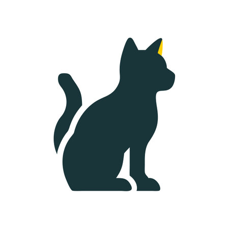 Black cat silhouette sitting on black background illustration vectorのイラスト素材