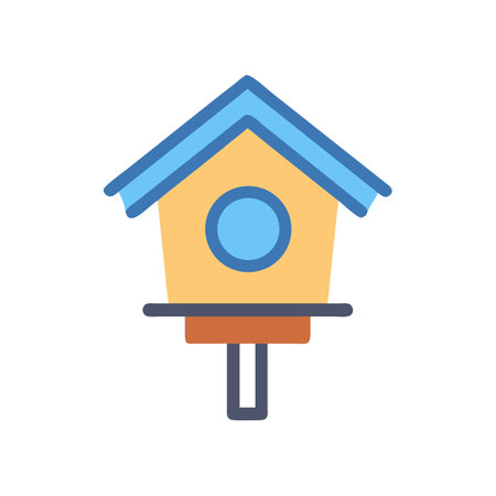 Stylized birdhouse icon featuring blue, tan, brown and greyのイラスト素材