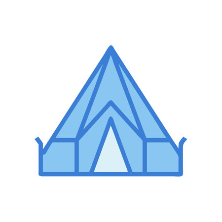 Flat illustration of a classic blue camping tent iconのイラスト素材