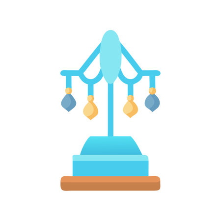 Charming blue display stand with hanging decorative elementsのイラスト素材