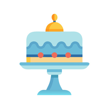 Stylized cake illustration on a stand against black backgroundのイラスト素材