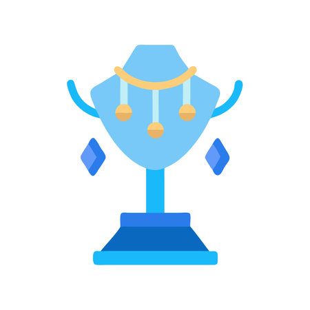 Necklace and earring jewelry display on stand flat vectorのイラスト素材