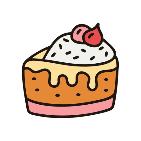 Cartoon cheesecake slice with dripping glaze and cherry toppingsのイラスト素材