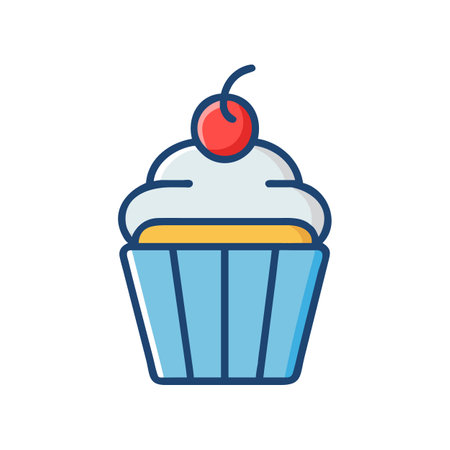 Delightful cupcake with cherry isolated on black backgroundのイラスト素材
