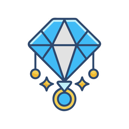 Stylized diamond ring graphic with ornamental sparkles and spheresのイラスト素材