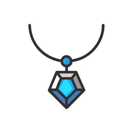 Stylized blue diamond pendant necklace on black backgroundのイラスト素材