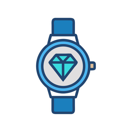 Stylish blue watch with diamond display over black backgroundのイラスト素材