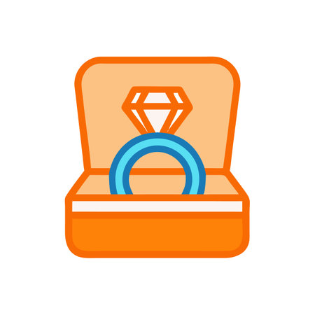 Diamond ring in box illustration on a black backgroundのイラスト素材