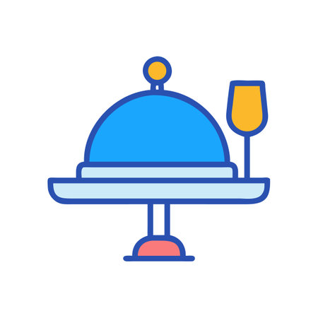 Elegant dining service with cloche and beverage illustrationのイラスト素材