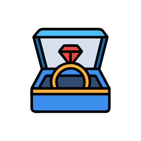 Engagement ring with diamond in open box icon styleのイラスト素材