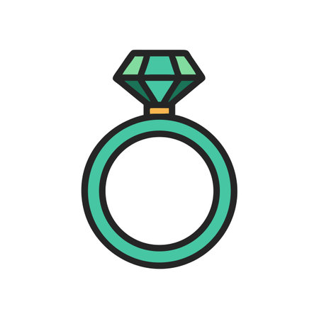 Isolated teal engagement ring with diamond on black backgroundのイラスト素材
